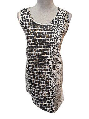 DG2 Diane Gilman Black , White , Tan Sleeveless Tank Top XL NWOT